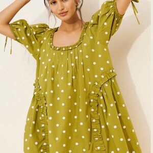 Damson Madder + Anthropologie Green Polka Dot Mini Dress, BRAND NEW